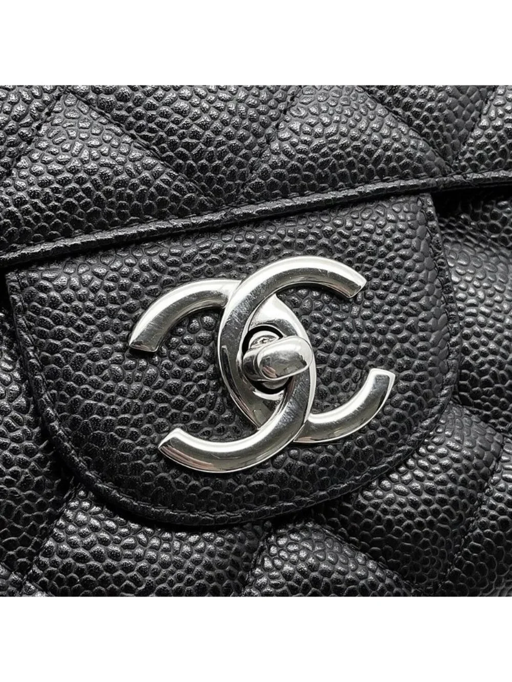 Chanel Chain Shoulder Bag Quilted 34 CC Logo Maxi Double Flap Caviar Leather